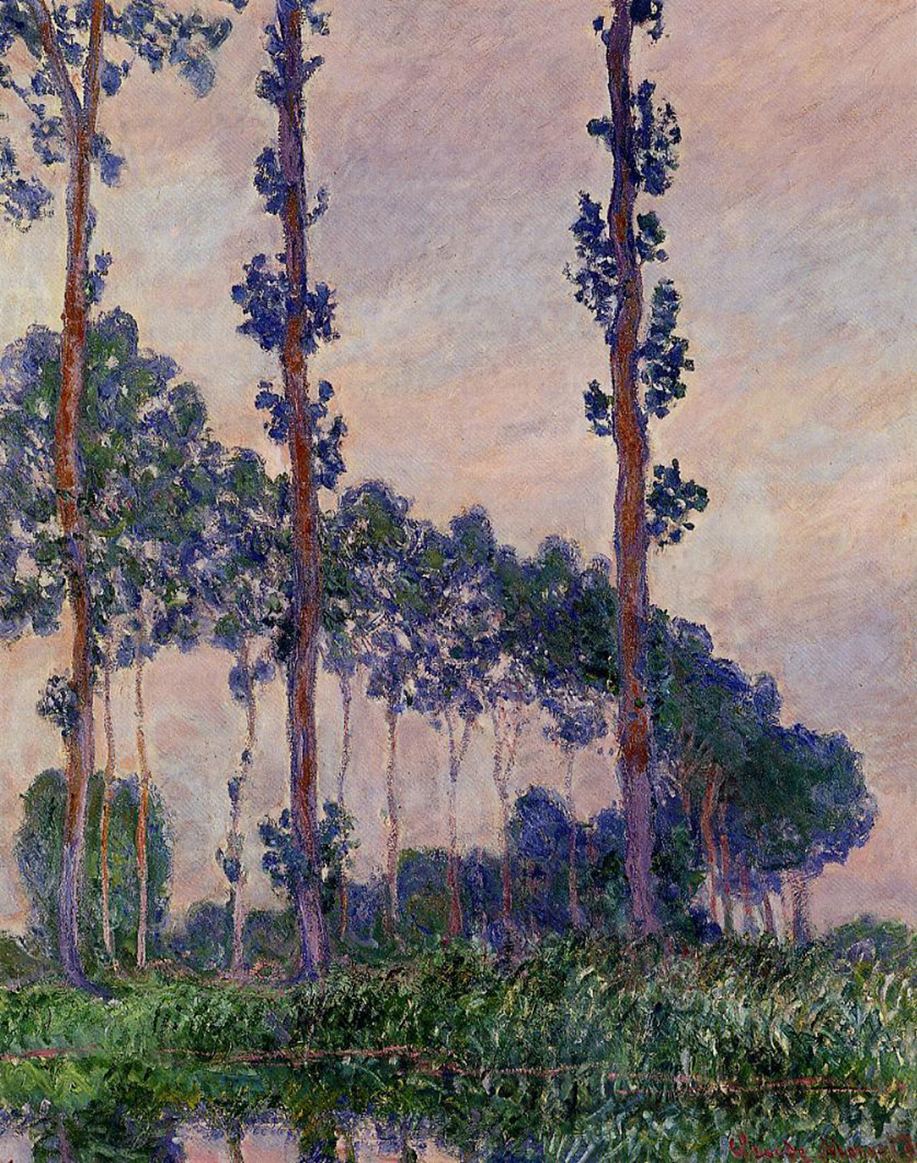 Poplars, Three Trees in Grey Weather in Detail Claude Monet